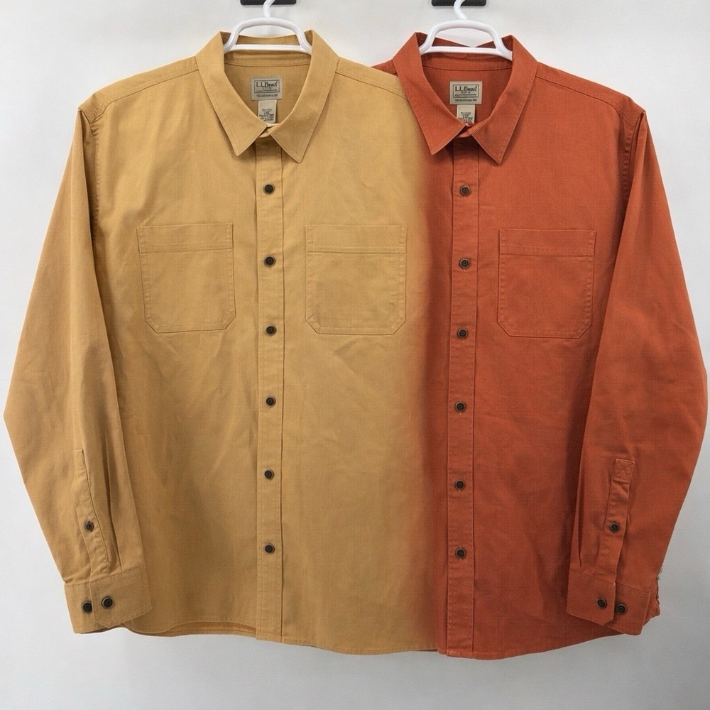 L.L.Bean Two Shirts Men's Large L  Rust Brown Gold Yellow Untuck Lot Bundle READ